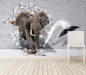Fonds d'écran peintures murales 3D personnalisées éclatent à travers les murs d'éléphant Papel de Parede salon canapé TV mur enfants chambre papier peint