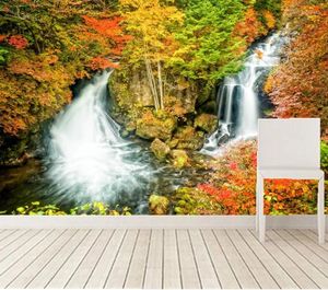 Wallpapers Aangepaste 3d Muurschilderingen Seizoenen Herfst Watervallen Stenen Natuur Woonkamer Bank Tv Muur Kinderen Slaapkamer Papel DE Parede