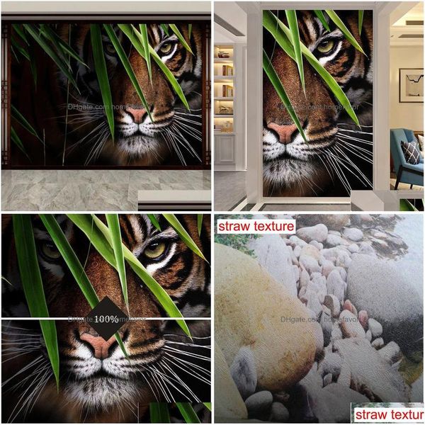 Fonds d'écran Personnalisé 3D PO Papier peint Tigre Affiche Peinture murale Salon Entrée Chambre Fond Art Animal Mural Erin Homefavor Dha5N