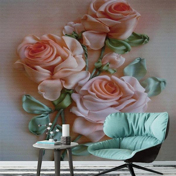 Fonds d'écran personnalisé 3D PO moderne romantique rose rose fleurs fond d'écran chambre salon salon coin couloir fond mural mural