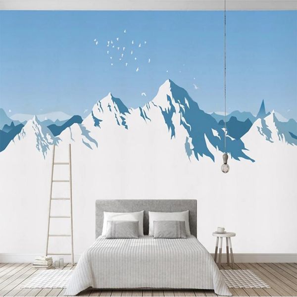 Fonds d'écran personnalisés 3D Po style moderne peint à la main montagnes de neige bleu ciel peintures murales papier peint chambre salon TV canapé fond mur