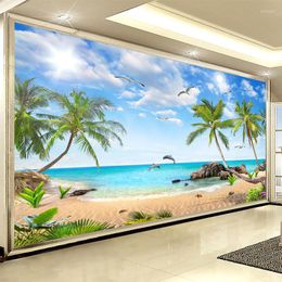 Fonds d'écran Personnalisé 3D Po Papier Peint Plage Paysage Marin Noix De Coco Peinture Murale Moderne Pour Chambre Salon Fond Mural Papel De Parede