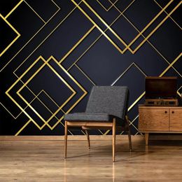 Papeles pintados personalizados 3D Po papel pintado líneas doradas creativo geométrico Mural dormitorio sala de estar sofá TV Fondo papeles tapiz decoración del hogar