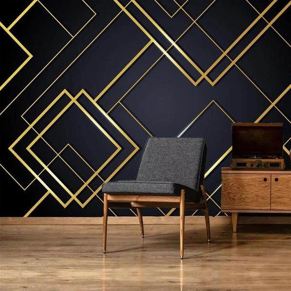 Fonds d'écran Personnalisé 3D Po Papier peint Lignes dorées Creative Géométrique Mural Chambre Salon Canapé TV Fond Papiers peints Accueil De237q