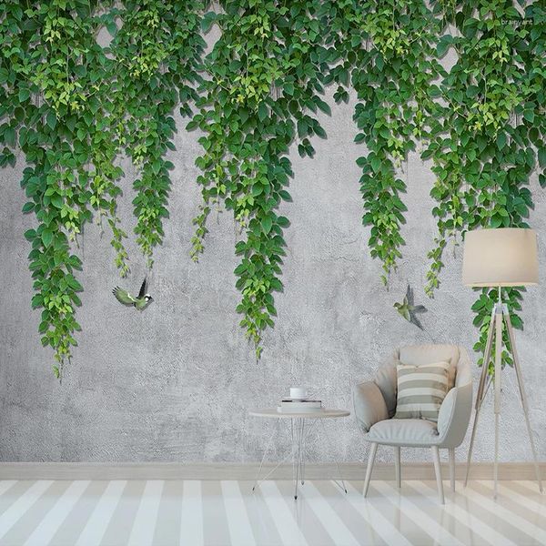 Fondos de pantalla Custom 3D Po Wallpaper Green Vine Tree Leaf Bird Modern Living Room Dormitorio Estudio Mural Pintura de pared Papel de Parede