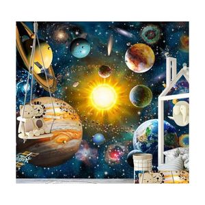 Wallpapers Custom 3d Po Wallpaper Kids slaapkamer moderne hand geschilderde cartoon universum ster Sky Planet Children Room Mural Achtergrond D DHBRC