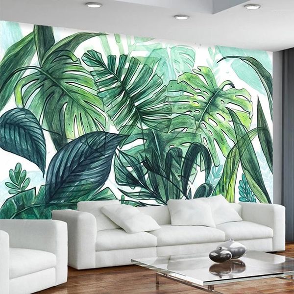 Papel tapiz personalizado 3D Po Papel tapiz Mural grande moderno Tropical pintado a mano hoja De plátano pintura De pared sala De estar dormitorio Papel De pared