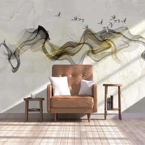 Fonds d'écran personnalisés 3d po wallpaper marbre motif abstrait rabust gol ligne encre paysage fond mur peinture décorative murale
