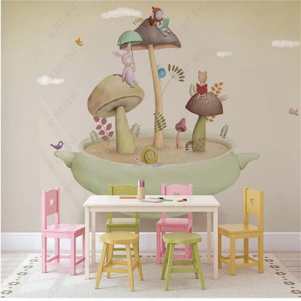 Fondos de pantalla personalizados 3D Po Wallpaper Mural Habitación Sofá TV Telón de fondo Living Bed Kids Mushroom Picture