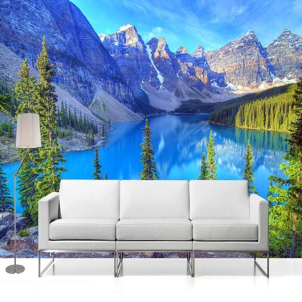 Papeles pintados personalizados 3D Po papel pintado murales paisaje Natural nieve montaña bosque lago pared Mural sala de estar sofá TV telón de fondo papeles