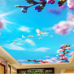 Wallpapers op maat 3D Po-behang Romantisch blauw plafondbehang Home Decor Sky Flower-plafonds