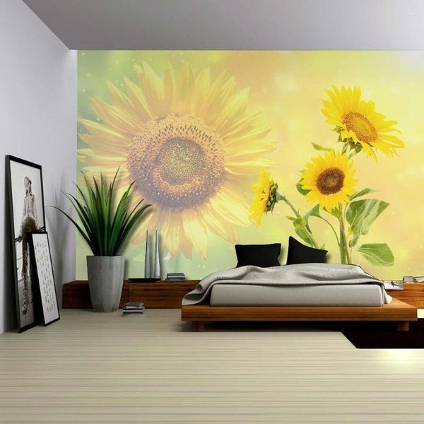 Fonds d'écran Personnalisé 3D Po Papier Peint Tournesols Sur Fond Jaune Avec Tournesol Décor À La Maison Amovible