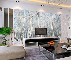 Fonds d'écran personnalisés 3D Po Fond d'écran Arbres d'hiver Paysage de neige Mur Peintures décoratives Living