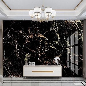 Fonds d'écran Personnalisé 3D Papier peint auto-adhésif de luxe Golden Black Marble Motif TV Fond Mur Salon Chambre Toile Peinture