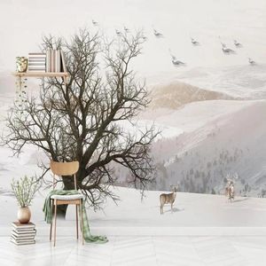 Wallpapers op maat 3D sneeuw elanden vliegende vogel natuur landschap TV bank slaapkamer achtergrond behang muurschildering