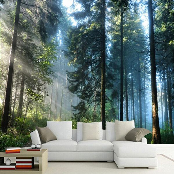 Fonds d'écran personnalisés 3D Sunshine Forest Nature Paysage Po Mural Papier peint Salon Chambre Toile de fond Mur Design Papel De Parede