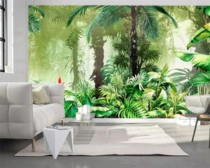 Wallpapers op maat 3D tropisch regenwoud groene bladeren handgeschilderde plant dier muur muurschildering wandtapijt woondecoratie zelfklevend behang