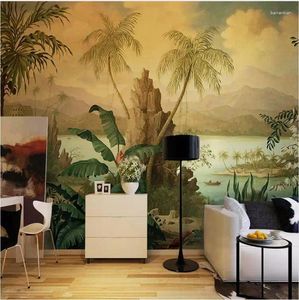 Wallpapers Custom 3D Wallpaper Art Wall Muurschildering Europese stijl Retro Landschap Olie Painting Tropisch regenwoud Bananen Kokosboom