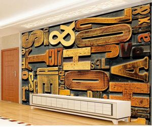 Fonds d'écran personnalisés 3D Fond d'écran anglais alphabet en bois de sculpture en bois fond de mur peinture murale