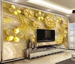 Fonds d'écran personnalisés en 3D fond d'écran bijoux de bijoux en or floral