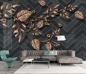 Wallpapers Custom 3D Wallpaper Muurschildering Noordelijke moderne Minimalistisch krullend gras Bloemen Plant Bladeren Licht Luxe achtergrond Wall Papel de Parede