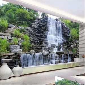 Wallpapers Aangepaste 3D Wallpaper Water Stromende Waterval Natuur Landschap Kunst Muurschildering Woonkamer Slaapkamer Papel De Parede Decor Drop Del Dhdtg