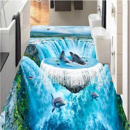 Wallpapers aangepaste 3D watervallen zee badkamer loopbrug decoratief schilderij waterdichte anti - skid self adhesive vloer sticker