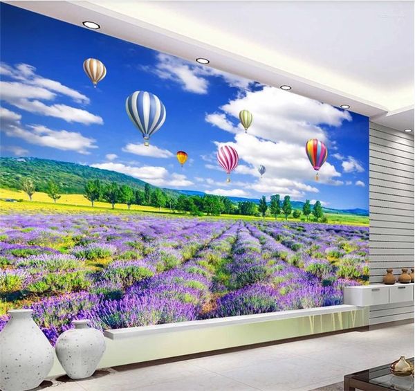 Fondos de pantalla Personalizado 8d Papel tapiz Flores de lavanda Hermosa pintura de paisaje Fondo 3D Decoración de la pared Revestimiento