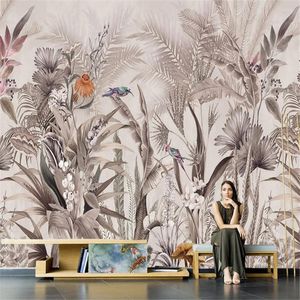 Wallpapers op maat Amerikaanse middeleeuwse retro muurschildering TV achtergrond behang tropisch regenwoud muur doek Plant Papers Home Decor