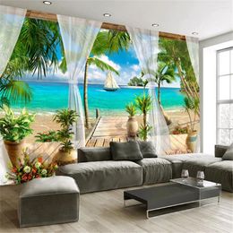Wallpapers Custom elke maat 3D muurschildering behang Seaside strand resort palmen po muur schilderij woonkamer thema el verfrissend decor