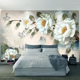 Fondos de pantalla personalizados Cualquier tamaño Mural Wallpaper 3D Peony Flower Pintura al óleo Po Papel de pared Estilo europeo Sala de estar TV Sofá Decoración para el hogar
