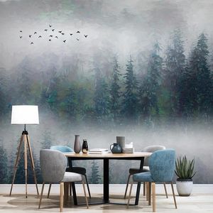 Fonds d'écran personnalisés n'importe quelle taille murale papier peint chinois brume de pin forêt forêt d'oiseau volant peinture de fresque fresque salon télévision 3D mur