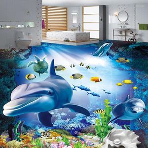 Fondos de pantalla personalizados Cualquier tamaño Mural Papel tapiz 3D Mundo submarino Dolphin Po Papel de pared Autoadhesivo Impermeable Azulejos de piso Etiqueta