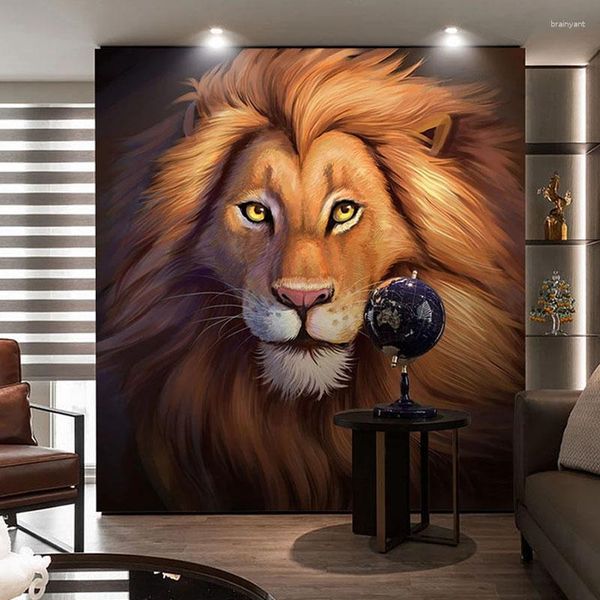 Fonds d'écran personnalisé n'importe quelle taille papier peint mural 3D Sereo peint à la main peinture à l'huile lion d'or animal papier peint salon TV canapé étude