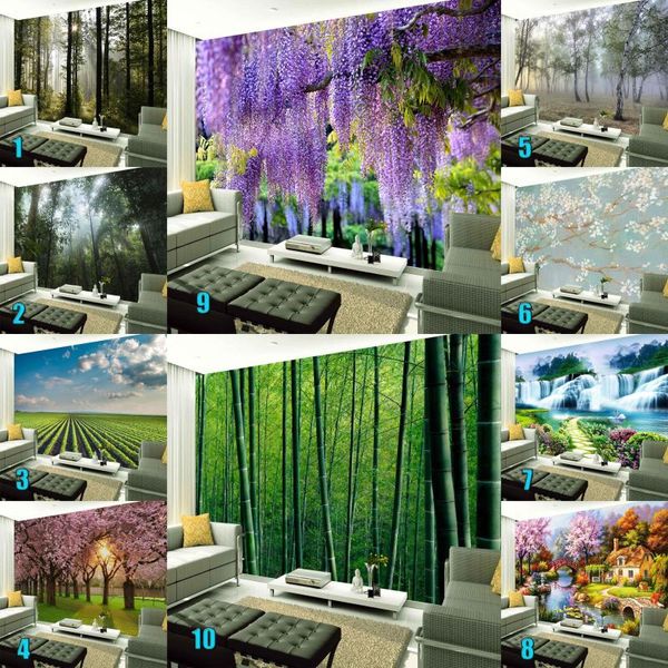 Fonds d'écran Personnalisé Toute Taille Papier Peint Mural 3D Vert Vierge Forêt Nature Paysage Peinture Murale Décor Autocollants Papier