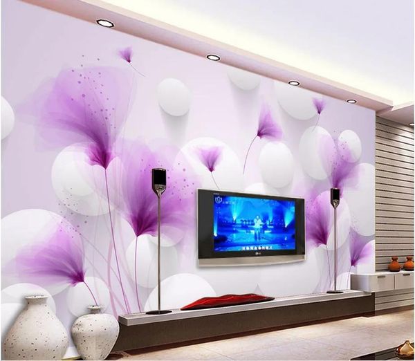 Papéis de parede personalizados em qualquer tamanho, flores roxas, lírios românticos, bola transparente, bela parede de fundo 3D