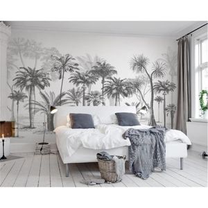 Wallpapers Custom Black and White Big Tree Tropical Rainforest Coconut Tree Moderne tv -achtergrond Wall 3D 220927