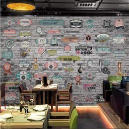 Wallpapers Custom Brick Wallpaper 3d Europa en Amerika Vintage Muziek Bar Thema Muurschildering Cafe Restaurant KTV Achtergrond