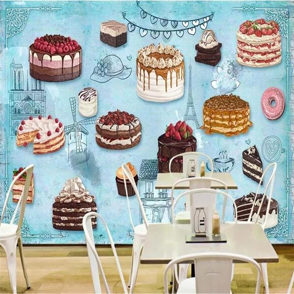 Fondos de pantalla Custom Cake Studio Postre Shop Decoración industrial Mural Wallpaper 3D Home Make Cupcake West Point House Fondo Papel de pared