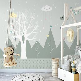 Fondos de pantalla de dibujos animados personalizados habitación de los niños cielo estrellado valle bosque papel de parede mural 3d papel tapiz para niños papeles tapiz decoración del hogar