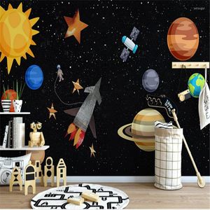 Fondos de pantalla personalizados dibujos animados espacio universo planeta póster pared 3D Mural pintura niños habitación dormitorio telón de fondo Po papel tapiz para niños
