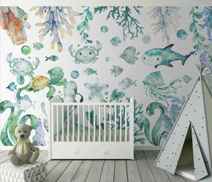 Fonds d'écran Carton personnalisés aquarelle des animaux sous-marins Autocollants muraux pour enfants Accessoires de décoration de chambre