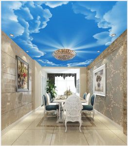 Fonds d'écran Plafonds personnalisés Papier peint de plafond de ciel Beaux nuages bleus et blancs