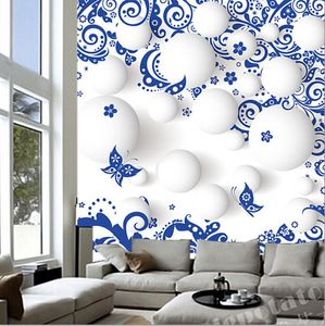 Wallpapers Custom Chinese 3D witte bal blauw en porseleinen muurschilderingen el restaurant coffeeshop woonkamer tv muur slaapkamer behang