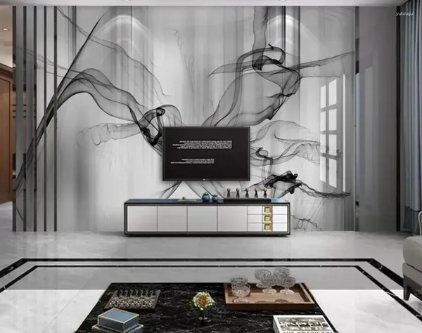 Fonds d'écran personnalisés Style européen 3D stéréoscopique papier peint ligne d'encre marbre salon chambre TV fond peintures murales stéréoscope
