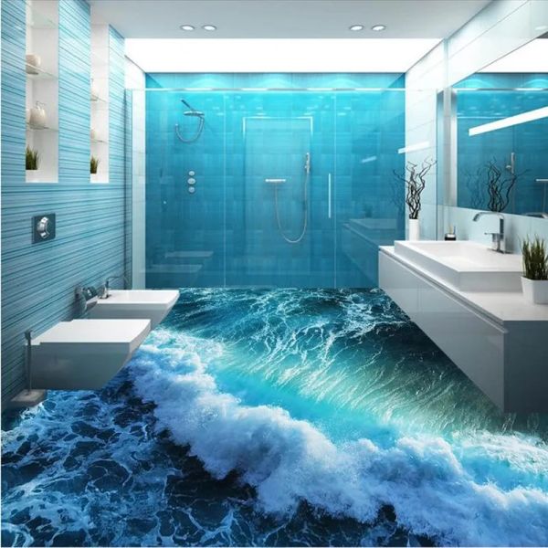 Fonds d'écran Fonds d'écran Murale Murale 3D 3D Stéréoscopique Ocean Seawater Chambre de salle de bain Planchers Pser PVC Plat d'écran PVC Self-Auto-Auto-Auto-Ally
