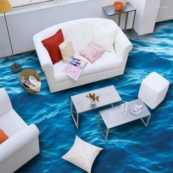 Fondos de pantalla Piso personalizado PVC Autoadhesivo Papel tapiz impermeable Rollos Sala de estar Baño 3D Mural de ondas tridimensionales