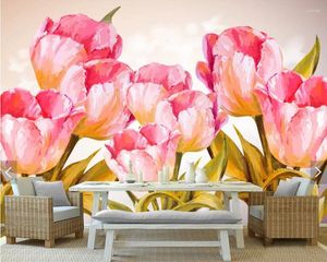 Fonds d'écran Personnalisé Fleur 3d Papier Peint Tulipe Aquarelle Florale Murale Pour Salon Canapé Enfants Fond Décor Papel De Parede
