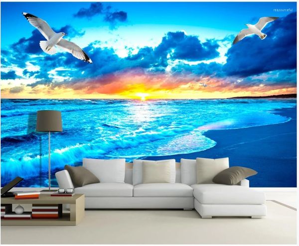 Fonds d'écran personnalisés pour murs 3 D peintures murales papier peint mer lever du soleil paysage marin salon TV fond papiers peints