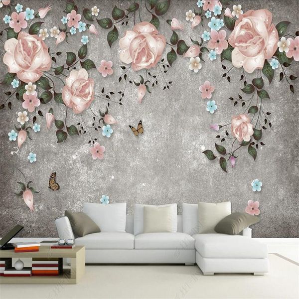 Fondos De pantalla personalizados pintados a mano jardín Rosa vid TV Fondo Papel De pared 3D sala De estar dormitorio decoración Mural Papel De pared